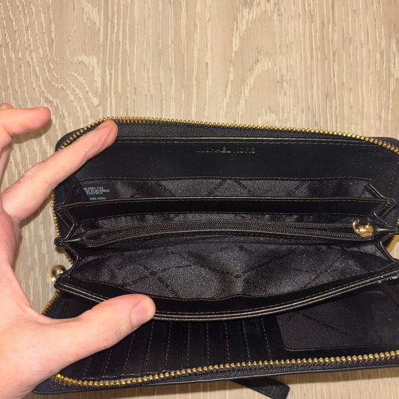 Michael Kors Black Pebbled Leather Wristlet with Gold Details - Picture 4 of 7